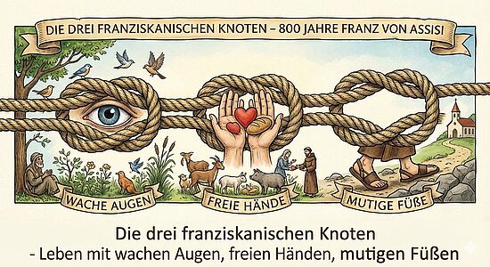 Die drei franziskanischen Knoten - Leben mit wachen Augen, freien Händen, mutigen Füßen